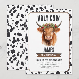 Invitation Fête d'anniversaire de la vache noire et blanche H