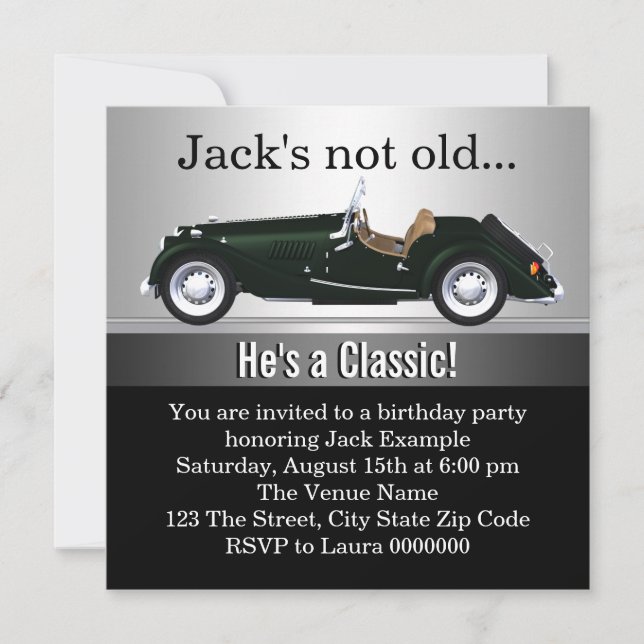 Invitation Fête d'anniversaire de la voiture antique Mans (Devant)