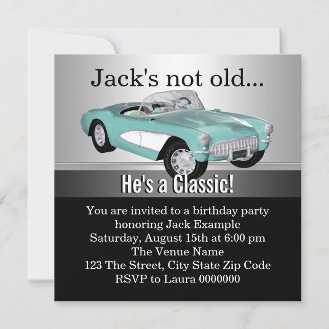 Invitation Fête d'anniversaire de la voiture antique Mans (Devant)