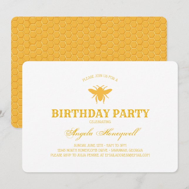 Invitation Fête d'anniversaire de l'abeille et du peigne de m (Devant / Derrière)