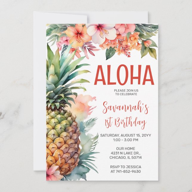 Invitation Fête d'anniversaire de l'Aloha hawaïen (Devant)