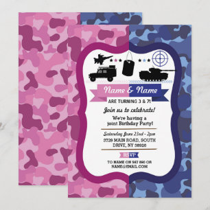 Invitation Fête d'anniversaire de l'Armée rose et bleue