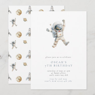 Invitation Fête d'anniversaire de l'astronaute minimaliste de