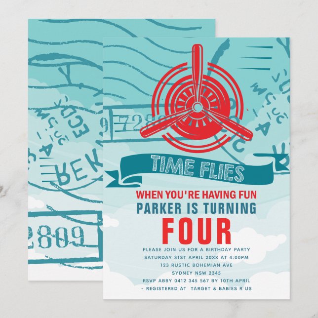 Invitation Fête d'anniversaire de l'avion (Devant / Derrière)