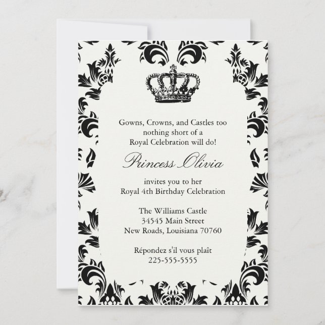 Invitation Fête d'anniversaire de l'élégante princesse (Devant)