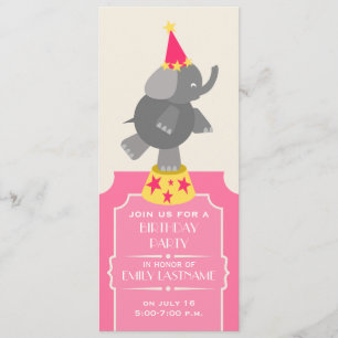 Invitation Fête d'anniversaire de l'éléphant Pink Circus
