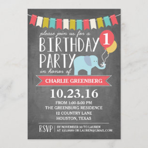 Invitation Fête d'anniversaire de l'éléphant selon l'âge   An