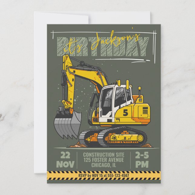 Invitation Fête d'anniversaire de l'enfant à thème de constru (Devant)
