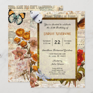 Invitation Fête d'anniversaire de l'Ephémère Florale vintage