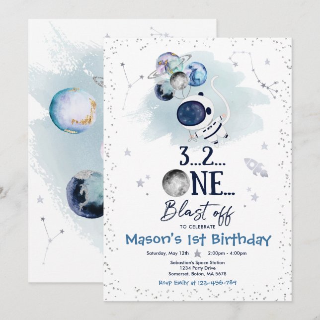 Invitation Fête d'anniversaire de l'espace extra-atmosphériqu (Devant / Derrière)
