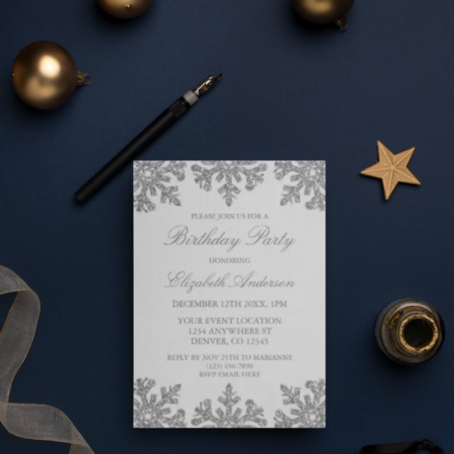 Invitation Fête d'anniversaire de l'hiver du flocon de neige  (Créateur téléchargé)