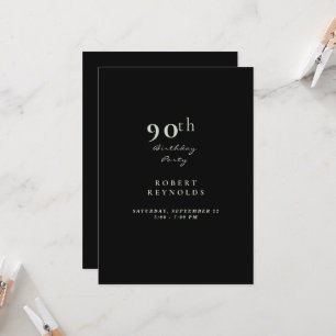 Invitation Fête d'anniversaire de l'homme 90th Simple Black