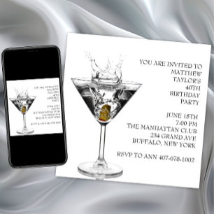 Invitation Fête d'anniversaire de l'homme au verre de Martini