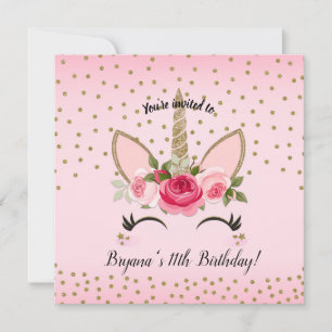 Invitation Fête d'anniversaire de licorne à paillettes dorées