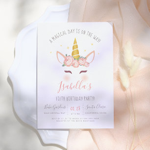 Invitation Fête d'anniversaire de licorne magique florale mod