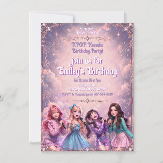 Invitation Fête d'anniversaire de l'idole Kpop Girls scintill