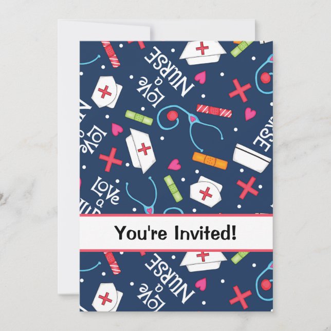 Invitation Fête d'anniversaire de l'infirmière Marine Bleu bl (Devant)