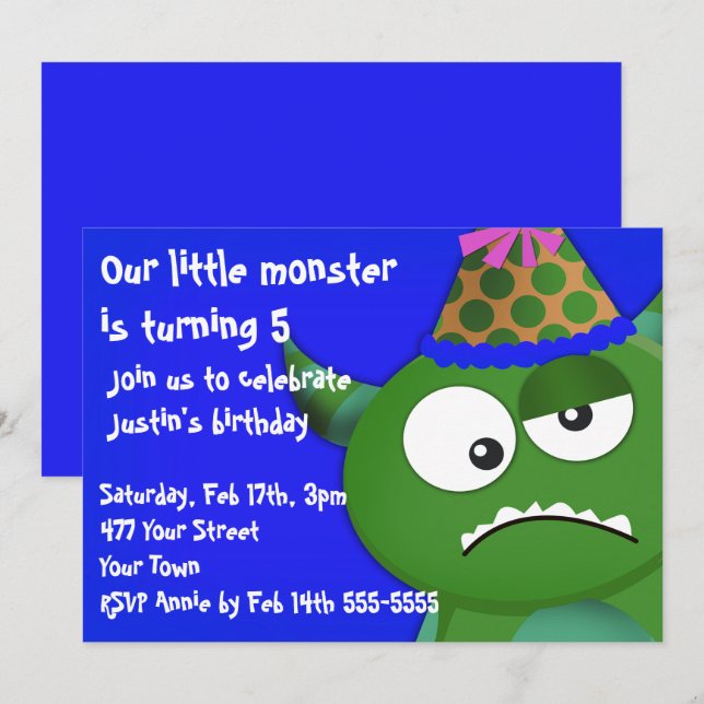 Invitation Fête d'anniversaire de Little Monster (Devant / Derrière)
