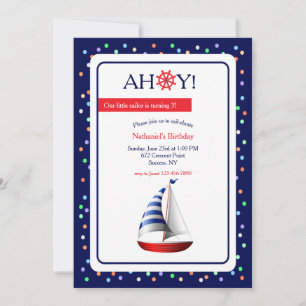 Invitation Fête d'anniversaire de Little Red Sailboat
