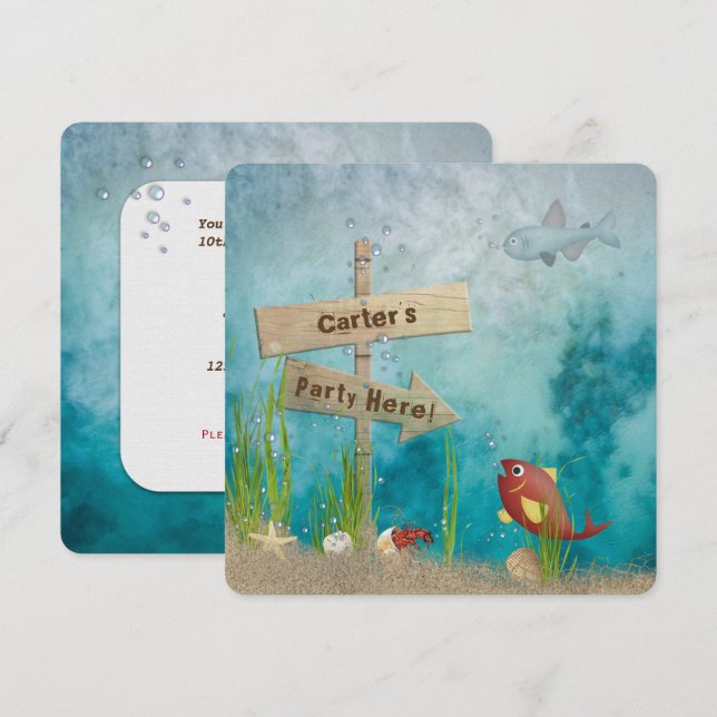 Invitation Fête d'anniversaire de l'océan (Devant / Derrière)