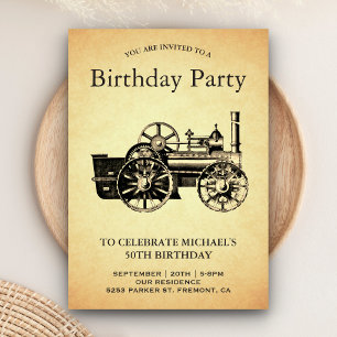 Invitation Fête d'anniversaire de locomotive de train vintage
