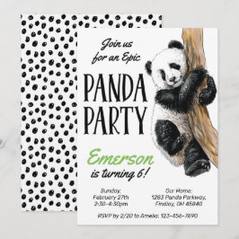 Invitation Fête d'anniversaire de l'ours de Panda réaliste, n