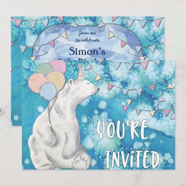 Invitation Fête d'anniversaire de l'ours polaire d'hiver (Devant / Derrière)