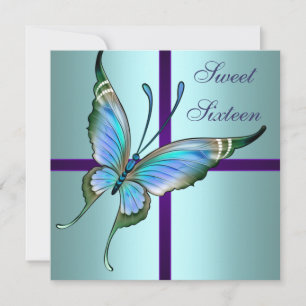 Invitation Fête d'anniversaire de l'Sweet sixteen des papillo