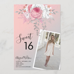 Invitation Fête d'anniversaire de l'sweet sixteen floral mode