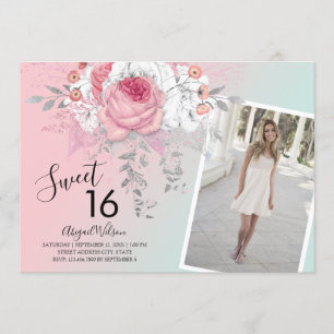 Invitation Fête d'anniversaire de l'sweet sixteen floral mode