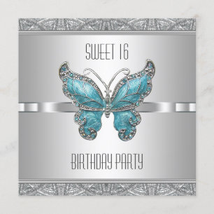 Invitation Fête d'anniversaire de l'Turquoise Blue Butterfly