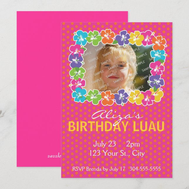Invitation Fête d'anniversaire de Luau (Devant / Derrière)