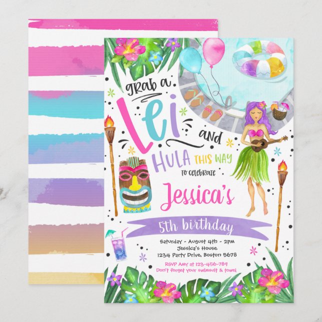 Invitation Fête d'anniversaire de Luau Hawaiian Pineappal Poo (Devant / Derrière)