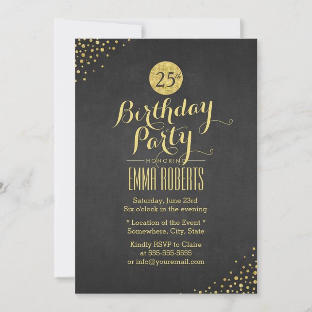 Invitation Fête d'anniversaire de luxe Black & Gold (Devant)