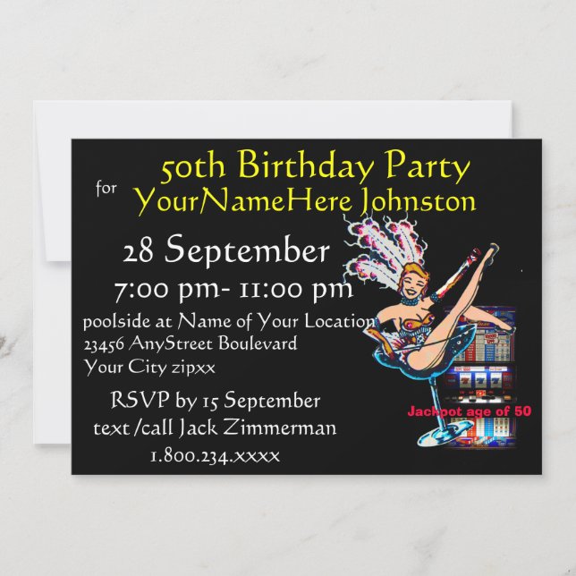 Invitation Fête d'anniversaire de machine à sous cinquantième (Devant)