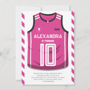 Invitation Fête d'anniversaire de maillot de basket-ball rose
