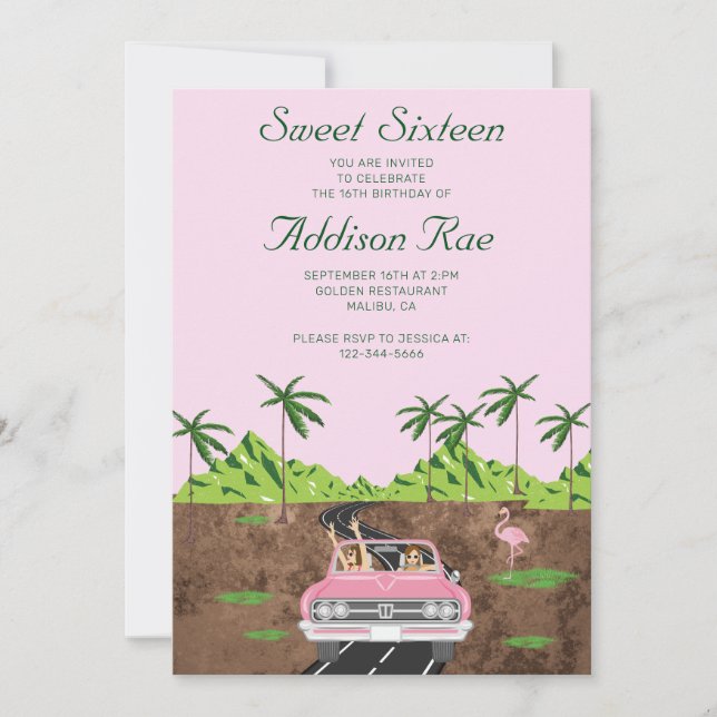 Invitation Fête d'anniversaire de Malibu Sweet sixteen (Devant)
