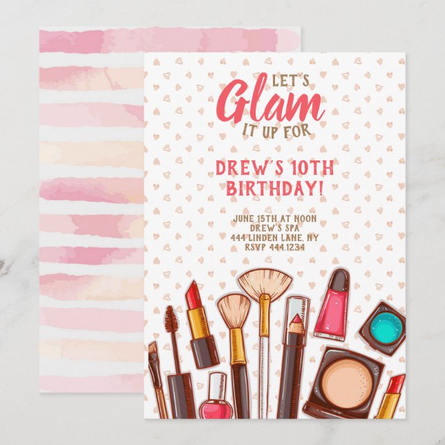 Invitation Fête d'anniversaire de maquillage de spa (Devant / Derrière)