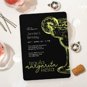 Invitation Fête d'anniversaire de Margarita noire moderne