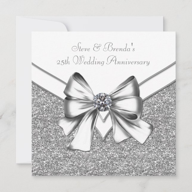 Invitation Fête d'anniversaire de mariage 25 ans Argent Paill (Devant)