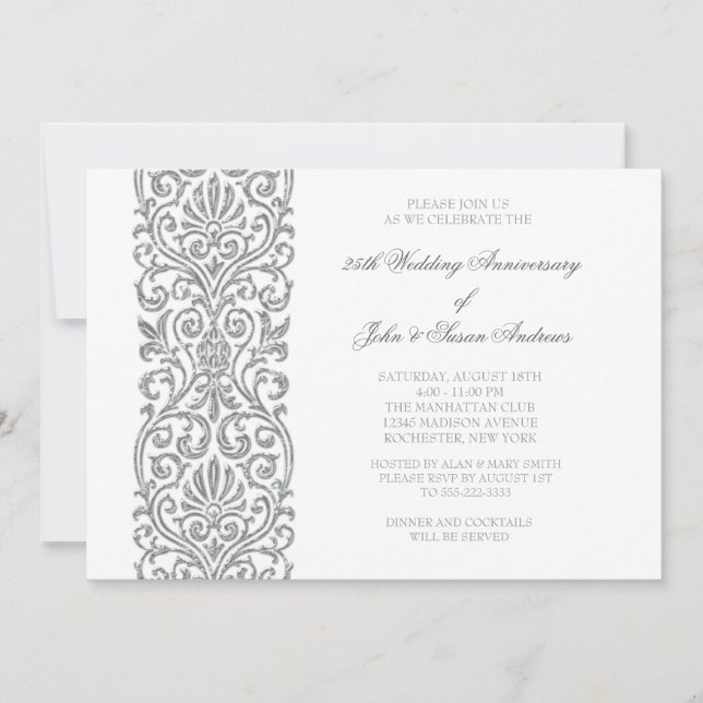 Invitation Fête d'anniversaire de mariage 25 ans Silver Borde (Devant)