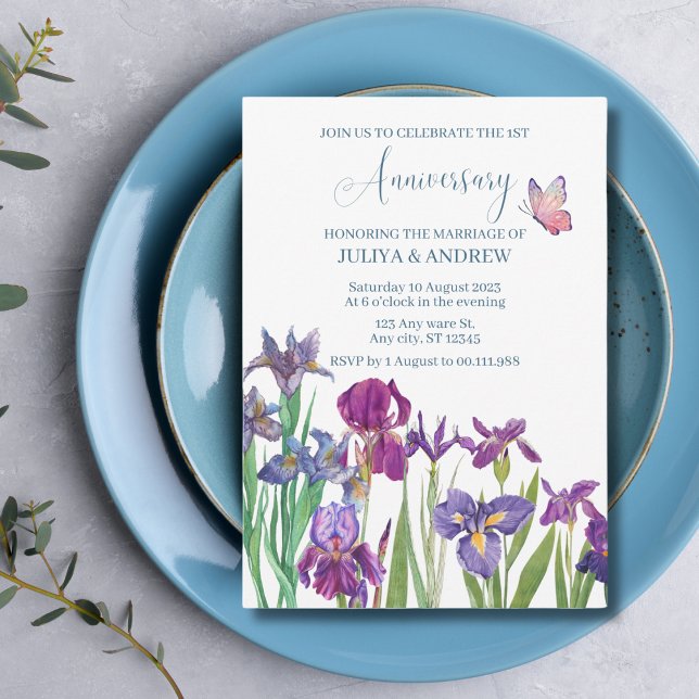 Invitation Fête d'anniversaire de mariage à l'aquarelle de fl (Créateur téléchargé)