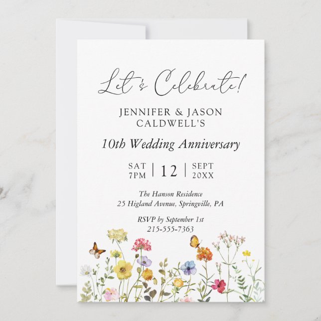 Invitation Fête d'anniversaire de mariage botanique aux fleur (Devant)