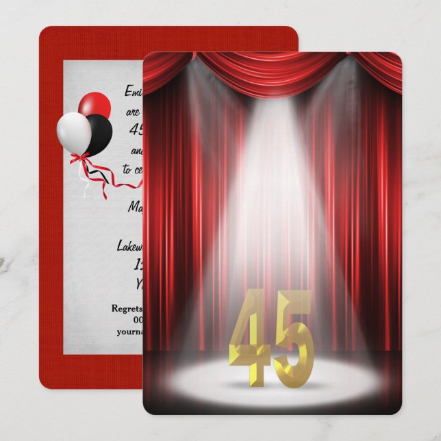 Invitation Fête d'anniversaire de mariage de 45 ans (Devant / Derrière)