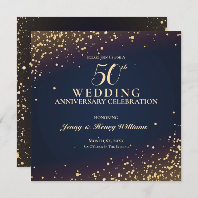 Invitation Fête d'anniversaire de mariage de 50 ans avec conf (Devant / Derrière)