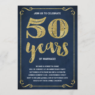 Invitation Fête d'anniversaire de mariage de 50 ans dorée