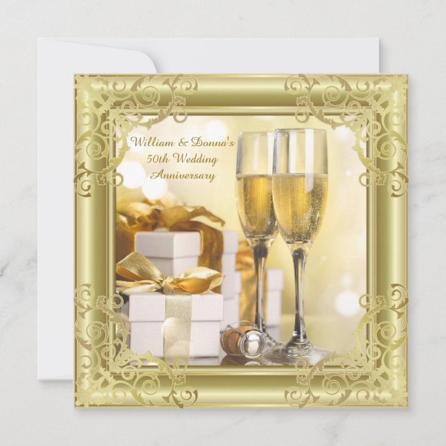 Invitation Fête d'anniversaire de mariage de 50 ans Gold Swir (Devant)