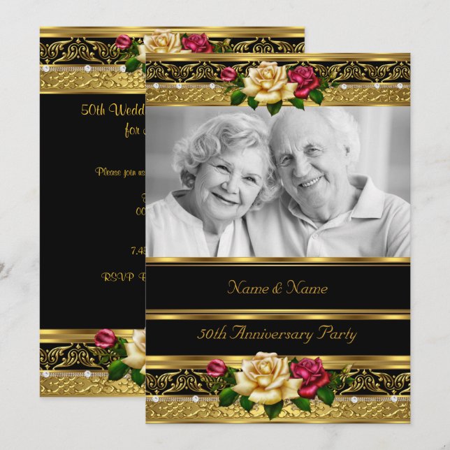 Invitation Fête d'anniversaire de mariage de 50 ans Rose Gold (Devant / Derrière)