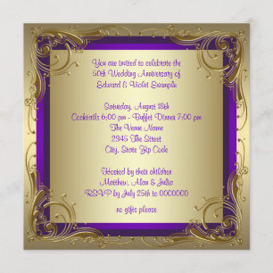 Invitation Fête d'anniversaire de mariage de 50 ans Violet et