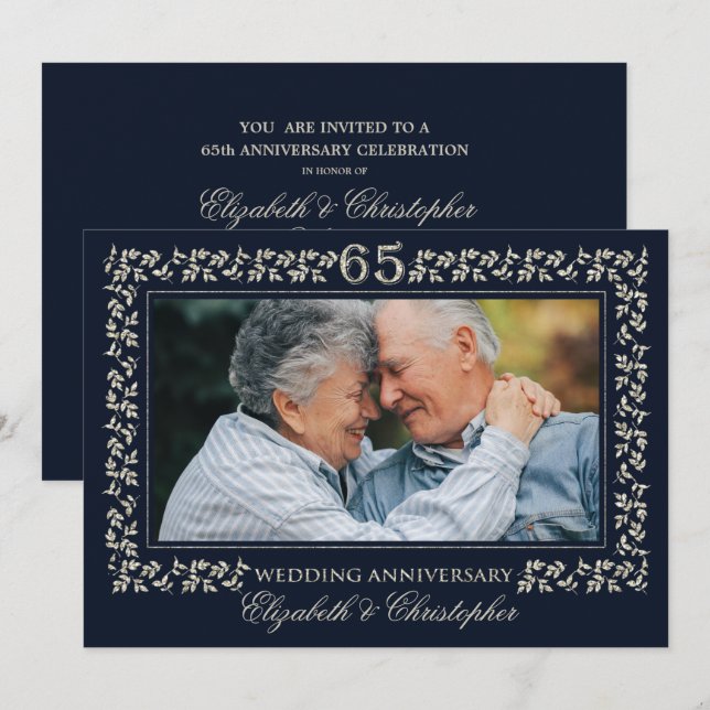 Invitation Fête d'anniversaire de mariage de 65 ans | Photo p (Devant / Derrière)